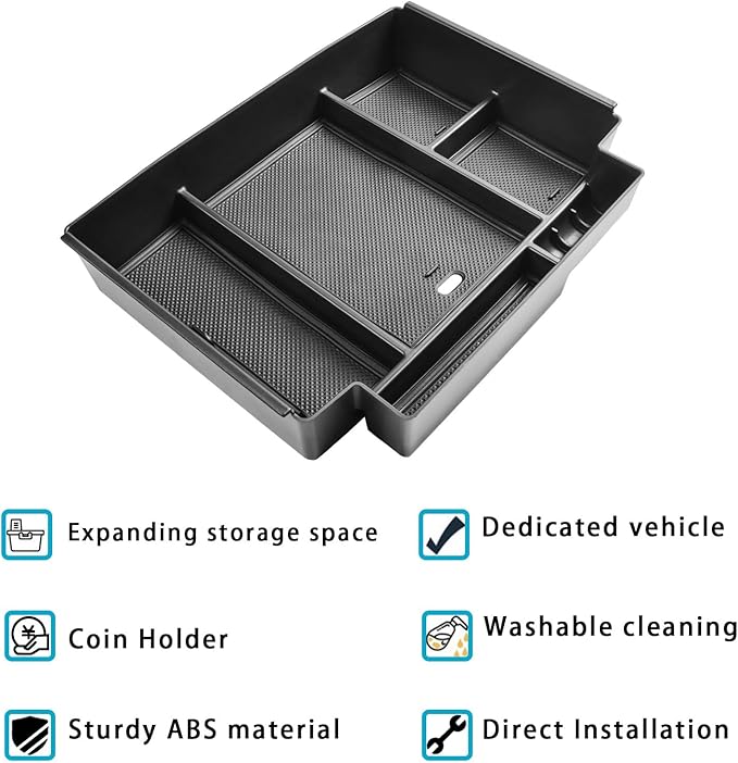 EDBETOS Power Sliding Console Organizer Compatible with 2021-2024 2025 2026 Chevy Tahoe Suburban/GMC Yukon Accessories Armrest Box Insert Tray,(NOT Fit Standard Console with charging socket),Black