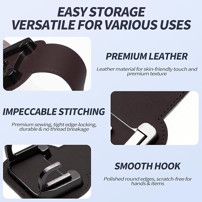 2 Packs Headrest Hooks for Car, Hidden Twinhook Leather & Metal Car Purse Holders, Universal Seat Back Storage Organizer Hanger for Purse Bag Handbags Phones, 2026 Car Seat Accessories (Brown)