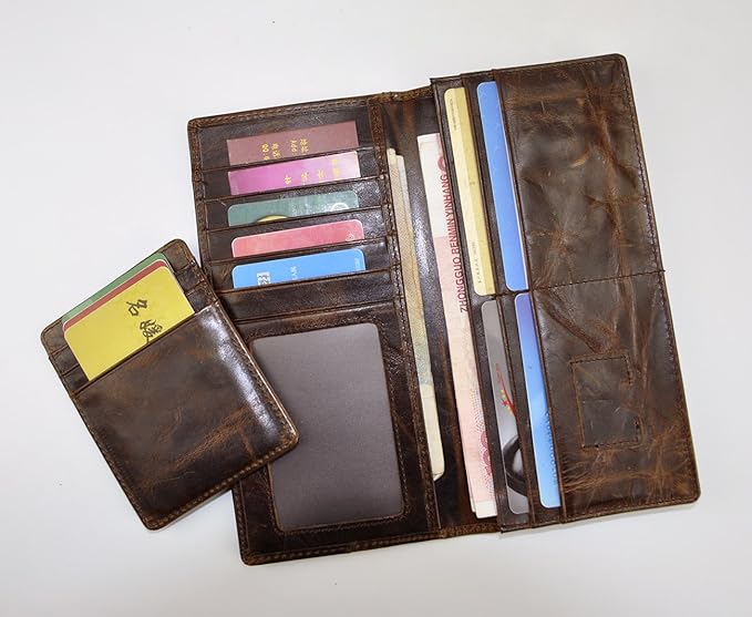 Le'aokuu Mens Genuine Leather Bifold Wallet Organizer Checkbook Card Case（0 1019 A Coffee）