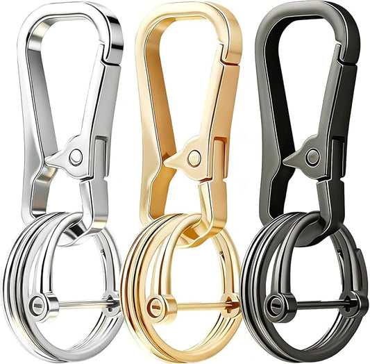 Metal Keychain Clip with Key Rings and D Ring, Heavy Duty Carabiner Key Chain Hook Holder for Car Home Keys