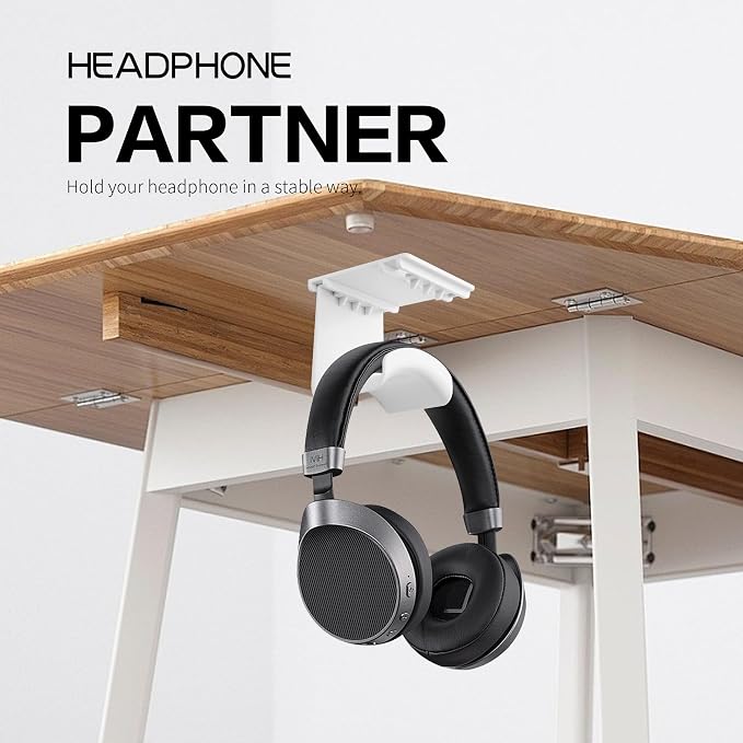 YAODHAOD Headset Hanger Holder Wall Mount, Sticky Headset Stand Holder Clip Under Desk for All Headphone/Controller (White,Removable Hanging Style)