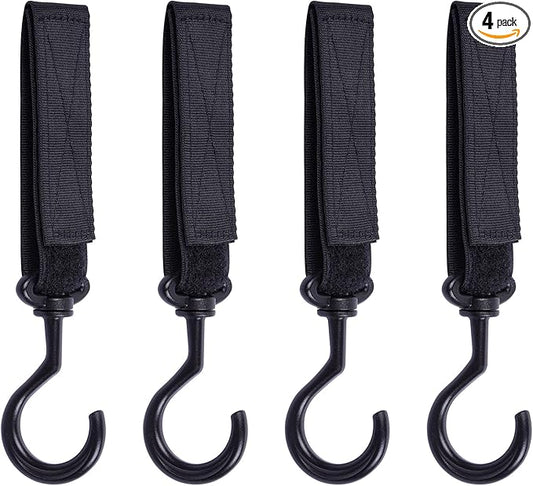Wisdompro Car Seat Headrest Hook, 4 Pack Multi-Purpose Hanger for Handbag, Purse, Coat, Clothes & Grocery Bag - Black