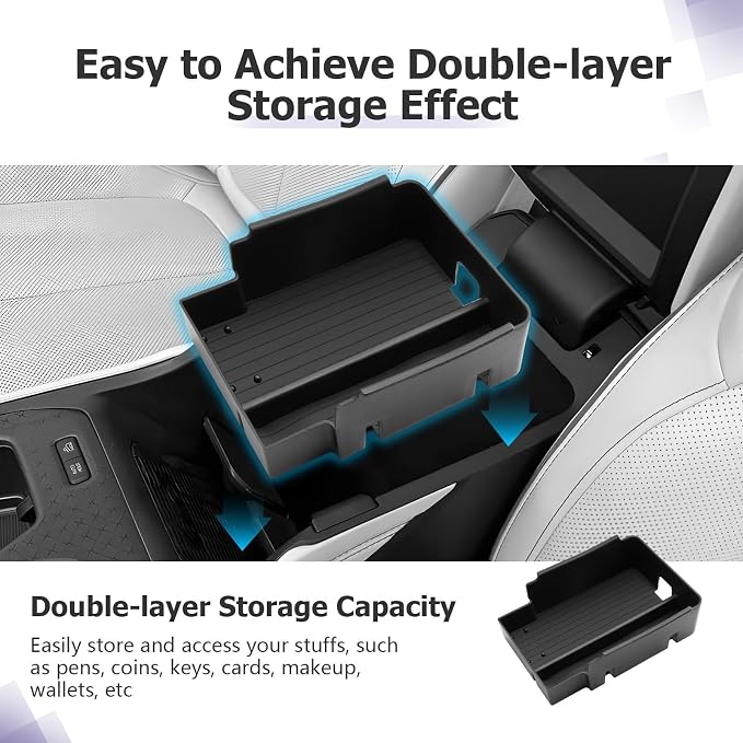 LUWU 2025 Wagoneer S Center Console Organizer for 2025 Wagoneer S Accessories Armrest Console Storage Box Insert Tray ABS Material Black-Trim