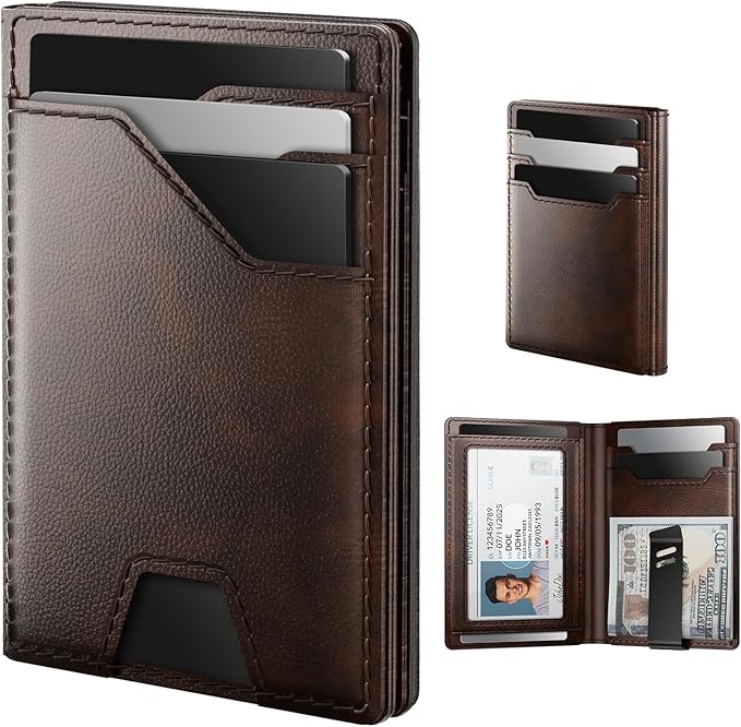 typecase Leather Wallet for Men Card Holder: Premium Genuine Leather, RFID Blocking, Slim, Minimalist, Front Pocket - 15 Cards Capacity | ID Window | Money Clip (Deep Brown)