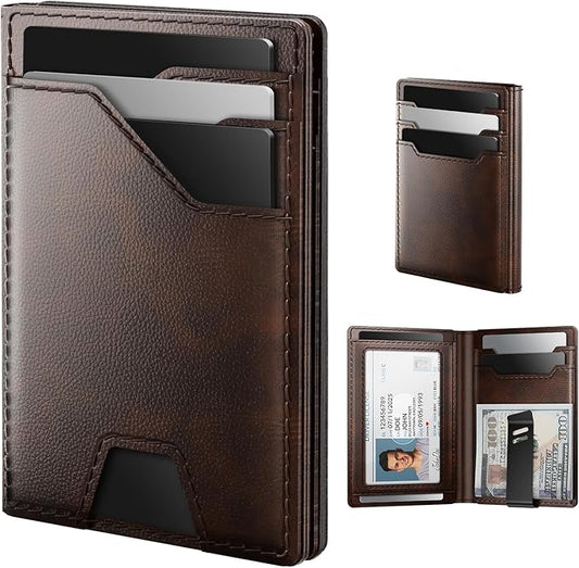 typecase Leather Wallet for Men Card Holder: Premium Genuine Leather, RFID Blocking, Slim, Minimalist, Front Pocket - 15 Cards Capacity | ID Window | Money Clip (Deep Brown)