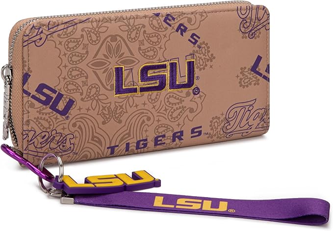 LSU Women Wristlet Purse with RFID Blocking Card Slot, LSU Clutch Zipper Wallet for Gift, Game Day, Concert Essentials | Khaki, NC-LSU011KH