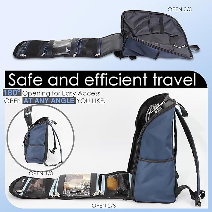 Travel Laptop Backpack Large Hanging Toiletry Organizer Water-Repellent Hygiene Bag (Blue)