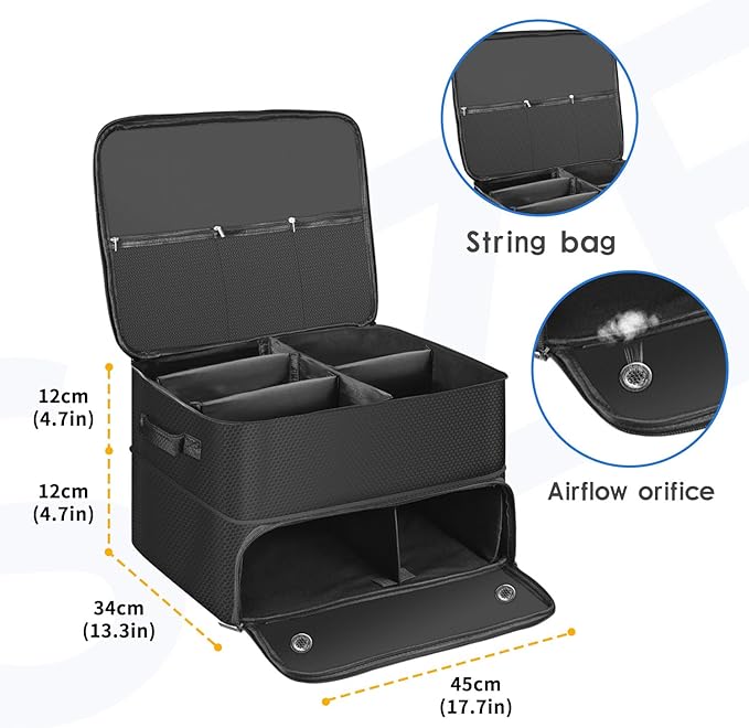 Golf Trunk Organizer, 2 Layer Car Trunk Locker with Separate Ventilated Shoe Compartment - Waterproof Golf Accessories Storage for Balls, Tees, Clothes, Gloves | Golf Gifts for Men Golfers