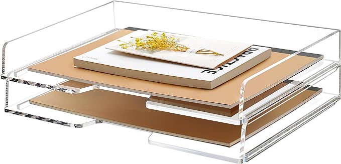 2 Pack- Stackable Paper Letter Tray, Enlarged A4 File Desk Organizer Acrylic Desk Organizers and Accessories Sorter Tray, Clear Workspace Office Supplies Organizers, 13.78inx9.25inx3.62in