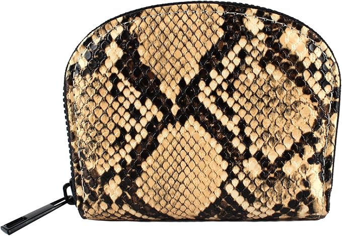 Small Zip Wallet Credit Card Wallet Coin change case Holder for women PU Leather(Sand Snake)