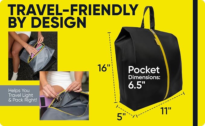Water Resistant Travel Shoe Bags with Two Inner Pockets - Shoe Carrier Storage Cube Pouch with Zipper & Handle - Portable Shoe Bag for Gym,Traveling,Dance,Cross Country, Track & Field- Black