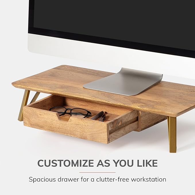 Anji Mountain Monitor Stand - Desktop Organizer & Laptop Riser, Ergonomic Monitor Riser, Space-Saving Monitor Stand for Desk, Durable Construction, Easy Assembly, Ideal for Home & Office,Natural