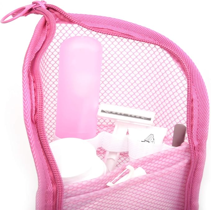 patu Standing Travel Toiletry Bag - Transparent Waterproof PVC Mesh Pouch with Triangle Design for Bathroom Essentials & Personal Care, 2 Packs, Pink