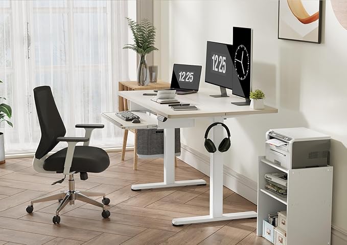 Claiks Standing Desk with Keyboard Tray, Electric Standing Desk Adjustable Height, 48x24 Inches Sit Stand up Desks with Splice Board, Raising Desks for Home Office, Natural