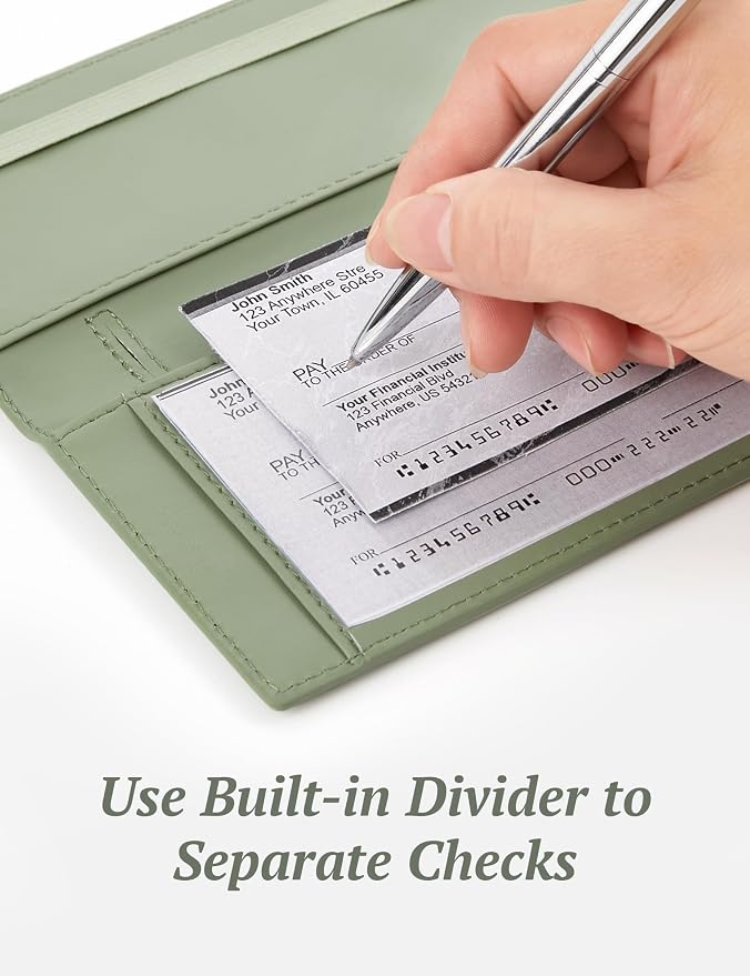 Zreal Checkbook Cover for Women, Premium Vegan Leather Checkbook Holder for Top & Side Tear Duplicate Checks with RFID Blocking (Sage Green)