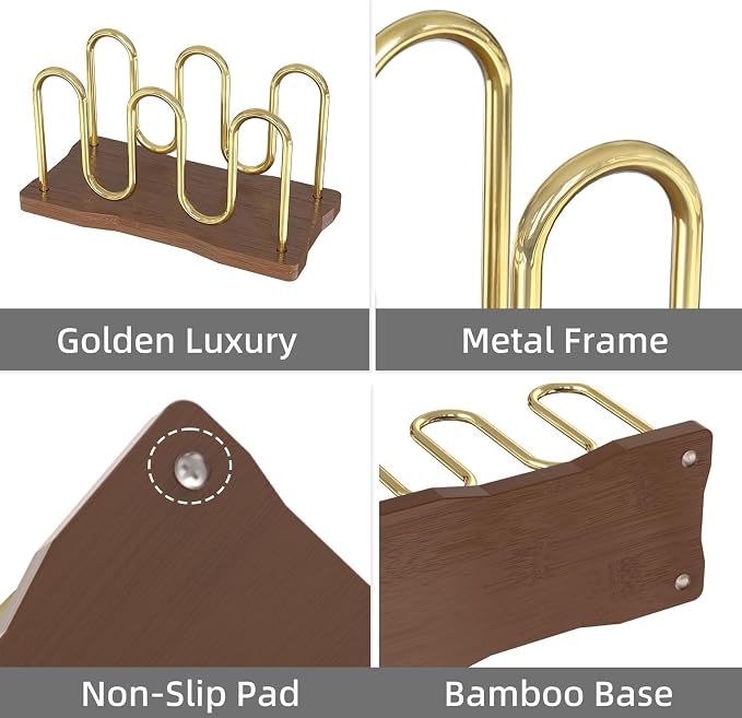 Mail Holder Organizer Countertop, Metal Mail Sorter for Desk, Cutout Mail Storage Bills Organizer Letter Tray Design with Bamboo Base for Home Office (Walnut)
