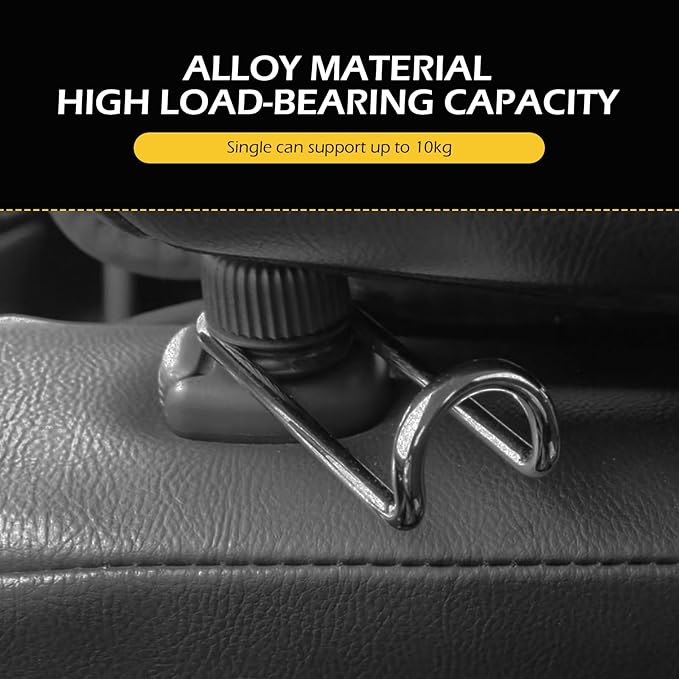 Headrest Hooks for Car, 10KG Ultra High Load Bearing Alloy Concealable Swivel Buckle Design Headrest Pole Hook, Seat Headrest Storage Accessory, SayGoodbye to The Messy Space！ (Black)