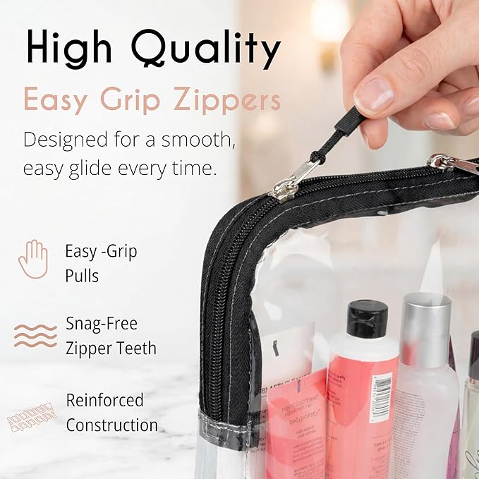 BORSALI TSA Approved Toiletry Bag - Clear Quart Size for 3-1-1 Carry On Travel - Makeup Organizer Cosmetic Pouch with Zipper - Travel Accessories - Taupe