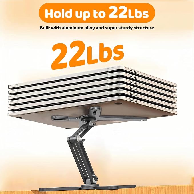 Moallia N86 360 Rotating Laptop Stand, Adjustable Height & Angle, Ergonomic Metal Riser for Desk Collaborative Work, Fully Foldable for Easy Storage, Fits All MacBook & Laptops up to 16 inches, Grey