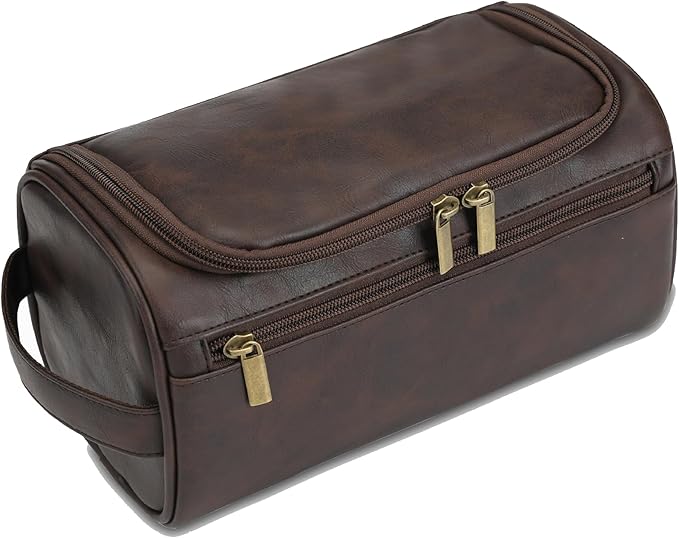 Toiletry Bag for Men, Travel Shaving Dopp Kit Water-resistant Bathroom Toiletries Organizer PU Leather Cosmetic Bags
