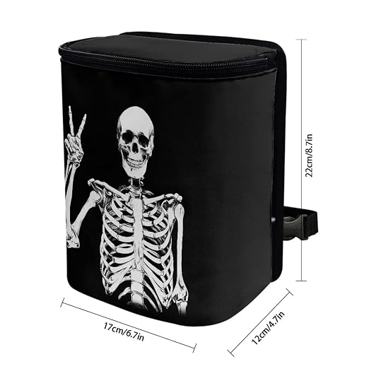 Biyejit Funny Skeleton Car Rubbish Storage Reusable Car Trash Can for SUVs Vans, Waterproof Automotive Garbage Cans Bin Hanging Leak Proof Vehicle Trash Can