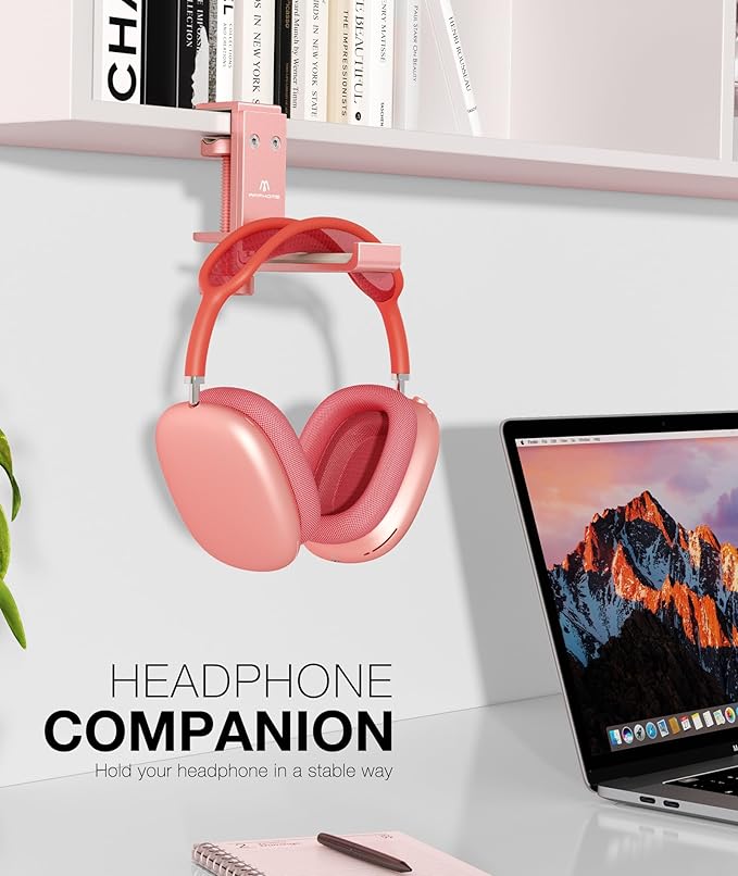 Foldable Headphone Stand and Hook ??Aluminum Headset Holder Clamp Mount Under Desk, Universal Fit for Gaming Headphones, Space-Saving Hanger Organizer