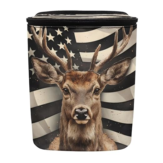 Biyejit USA Flag Deer Car Trash Can, Leak-Proof Waterproof Trash Bin Collapsible Portable Auto Garbage Bag Large Capacity Trashcan Storage Bag Multipurpose Car Organizer Hanging