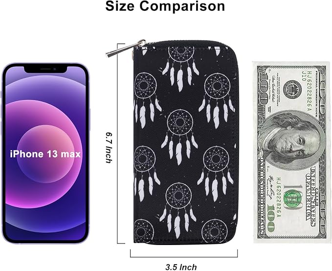 Cellphone Wallet for Women Dual Zipper Long Purse with Removable Wristlet