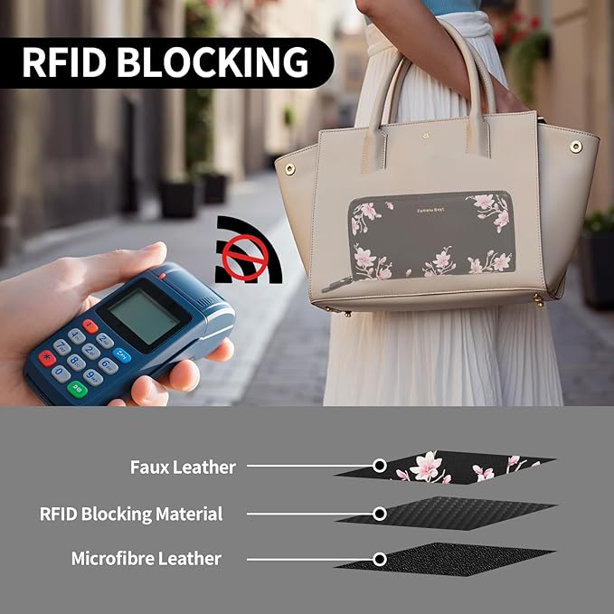 Pomelo Best Womens Wallet RFID Blocking Leather Multi Credit Card Large Capacity Wristlet Zip Around Long Wallets for Lady