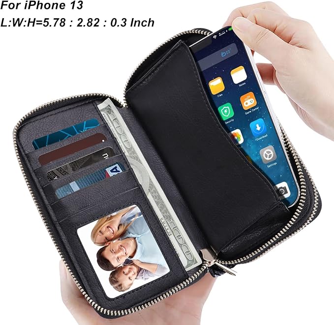 Cellphone Wallet for Women Dual Zipper Long Purse with Removable Wristlet