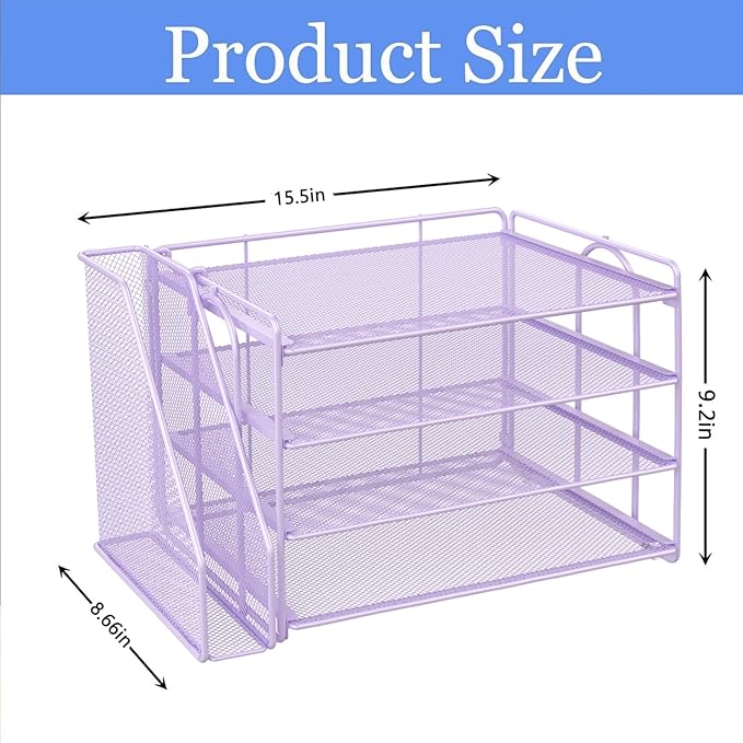 gianotter 4-Tier Paper Organizer With Magazine Holder, Desk Organizers and Accessories, Desk Accessories & Workspace Organizers, File Organizer for Office Supplies Storag (Purple, 4-Tier)