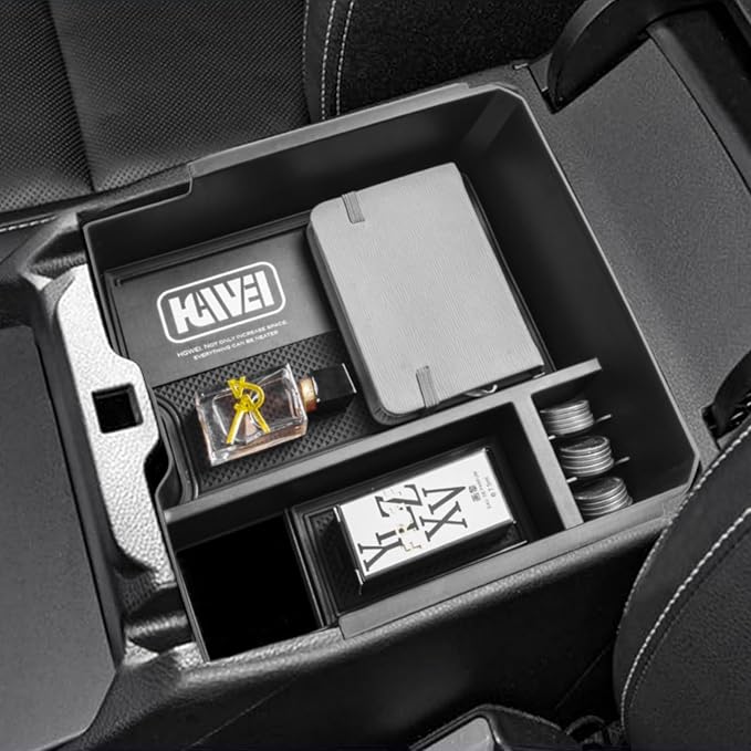 HGWEI Center Console Organizer Tray Compatible with 2024 2025 2026 Ford Ranger & Ranger Raptor Interior Accessories, Coin Container Armrest Storage Box(Electric handbrake Version), Black