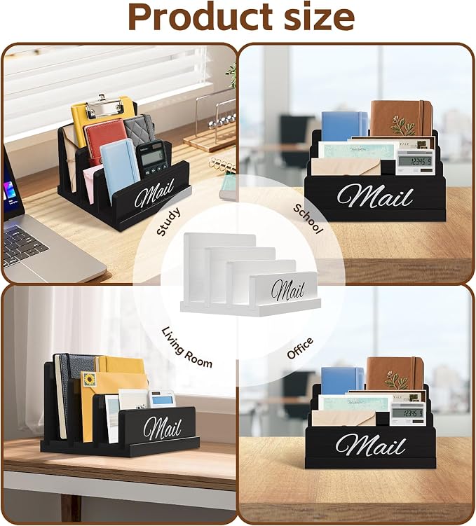 Mail Organizer for Desk,Wooden Mail Holder with Divider, 3-Slot Letter Sorter File Holder,Vertical Bill Organizer for Desktop Document/Notebook/Filing/Folders/Paper