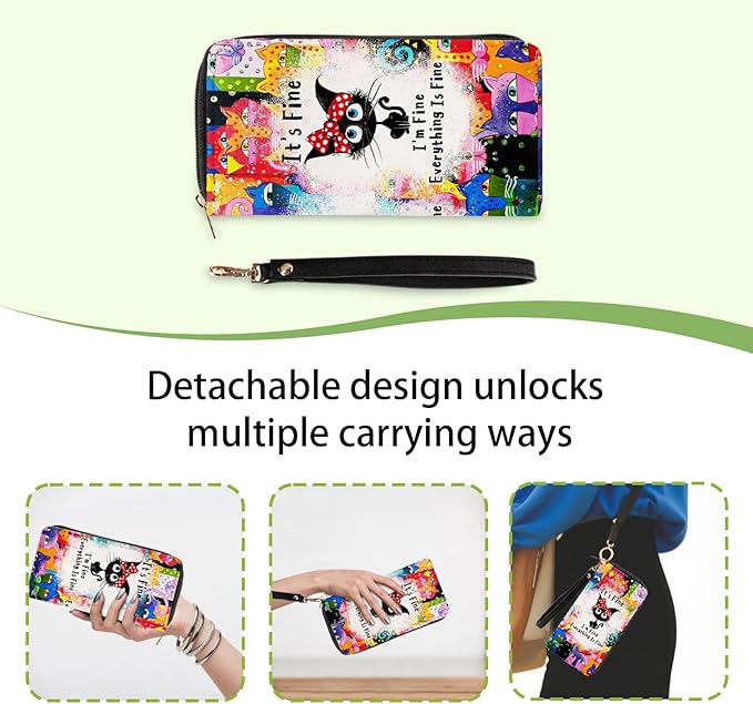 Black Cat Wallets for Women - Slim PU Leather Womens Wallet with Cash Zipper Coin Purse, Small Credit Card Holder Travel Wallet, Wristlet Wallets for Female Ladies Teen Girls Purse(Cat Lovers Gift)