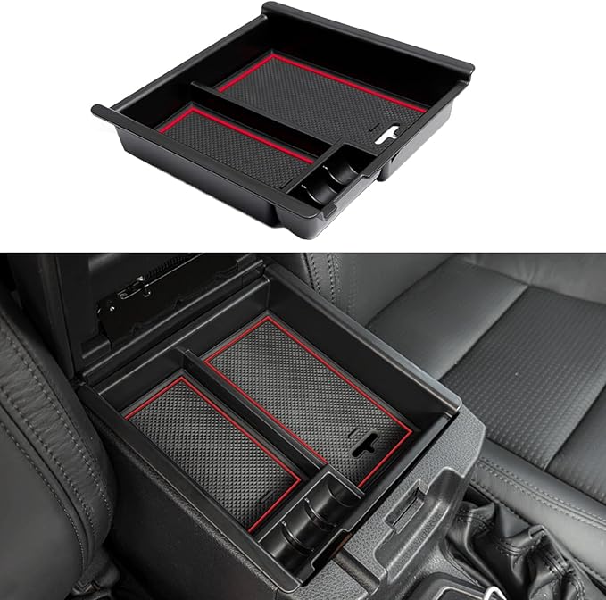 JDMCAR Center Console Tray Organizer Compatible with Toyota Tacoma Accessories 2016-2022 2023, Armrest Insert Container ABS Material Secondary Storage Box-(Red Trim)