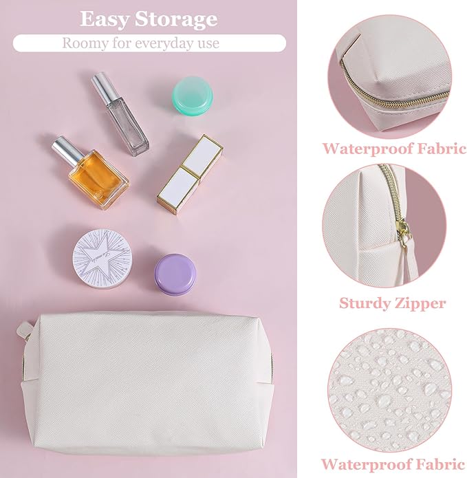 8 Pcs PU Leather Makeup Bag Bulk Set Waterproof Cosmetic Pouch Travel Organizer for Women Beige Toiletry Bag with Zipper Portable Multi-Functional Storage Bags
