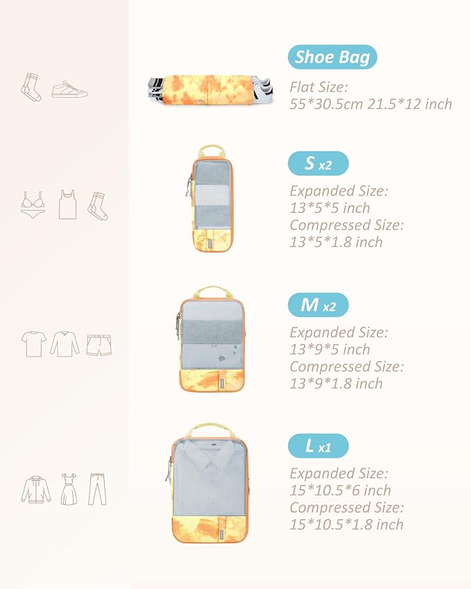 BAGSMART 6 Set /4 Set/2 Set Compression Packing Cubes for Travel, Lightweight Luggage Organizer Bags, Durable Space Saver Bags Travel Essentials