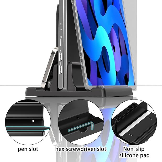 Vertical Laptop Stand Holder - Adjustable ABS Plastic Desktop Management Notebook Dock, Space-Saving 3 in 1 Compatible with All MacBook Pro Air, Mac, HP, Dell, Microsoft Surface (Black-1 Slot Version)