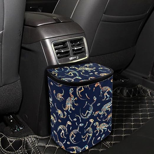 Dinosaur Print Car Accessories Back Seat Multipurpose Cars Trash Can with Lid, Leak Proof Waterproof Hanging Car Garbage Can for Road Trip Travel