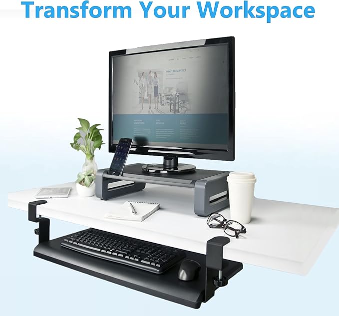 Max Smart Clamp On Keyboard Tray Under Desk, Keyboard Drawers, Keyboard Platforms, 20inch, Easy Assembly, Slide-Out Platform Computer Drawer for Typing