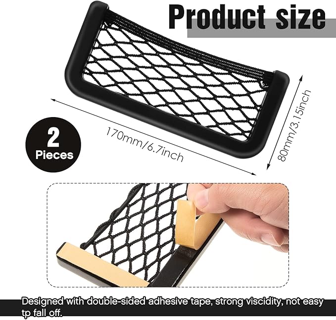 Frienda 2 Pcs Car Storage Net Bag, ABS Plastic Framed Mesh Net Holder, Phone & Cargo Organizer with Screws for Auto, Rv, Boat, Truck Pocket Storage (6.7 x 3.15 Inch)