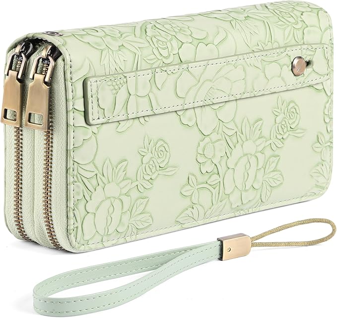 GAEKEAO Wallet for Women Clutch RFID Blocking Wristlet Leather Purse Large Capacity Credit Card Holder with Grip Hand Strap