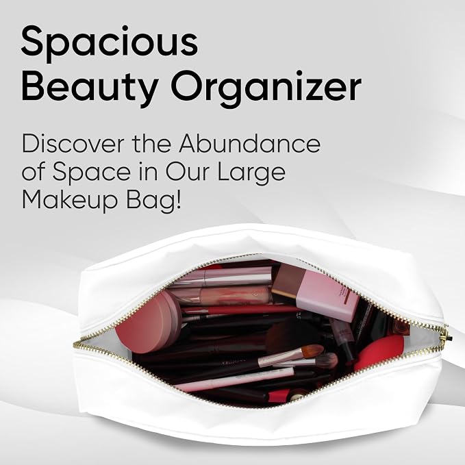 DANCOUR 3-Piece Makeup Bag Set – Mini, Small & Large Cosmetic Bags for Women & Girls, Cute Makeup Bag Set, Travel Toiletry Bags for Women, Makeup Organizer, Cosmetic Pouch, Travel Makeup Bags White
