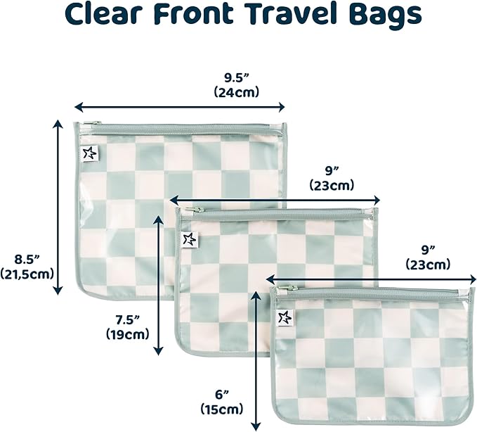 Tiny Twinkle Diaper Bag Organizing Pouches|3 Pack Mess-Proof Clear Front Travel Organizer Bags&TSA Approved Toiletry Bag Set for Baby and Mom Essentials