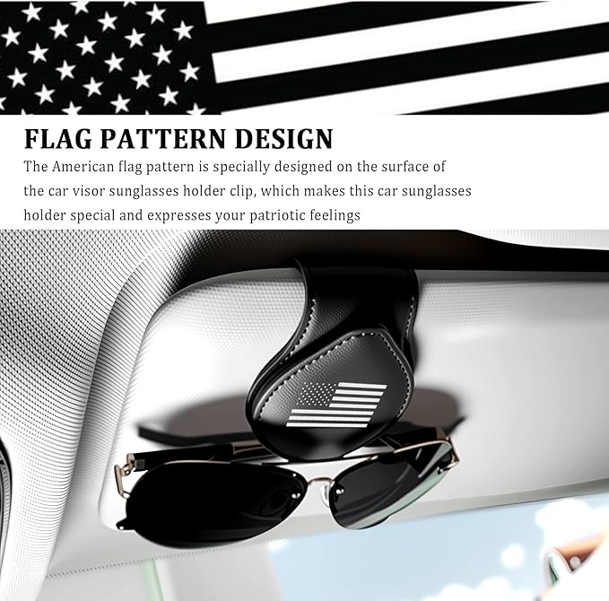 Sunglass Holder for Car with American Flag Pattern,Stylish Sunglasses Holder for Car Sun Visor with Magnetic Design for Storing Glasses or Cards,Leather Cars Sunglass Holders
