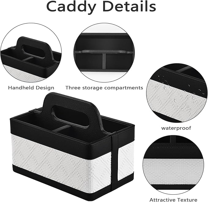 Desk Organizer Caddy with Handle-Portable PU Leather Remote Control Holder-Nightstand Dresser Tote Storage for Sunglasses,Comb,Small iPad,Pen,Heater Controllers,Cosmetics and Office Supplies