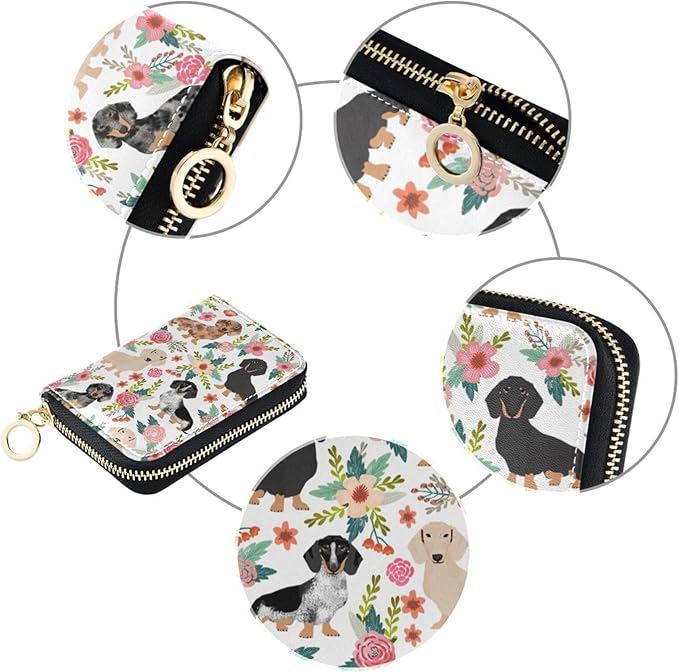Dachshund Dog RFID Credit Card Holder Wallets Accordion for Women Leather Zipper Card Case Accordion Wallet for Ladies Girls