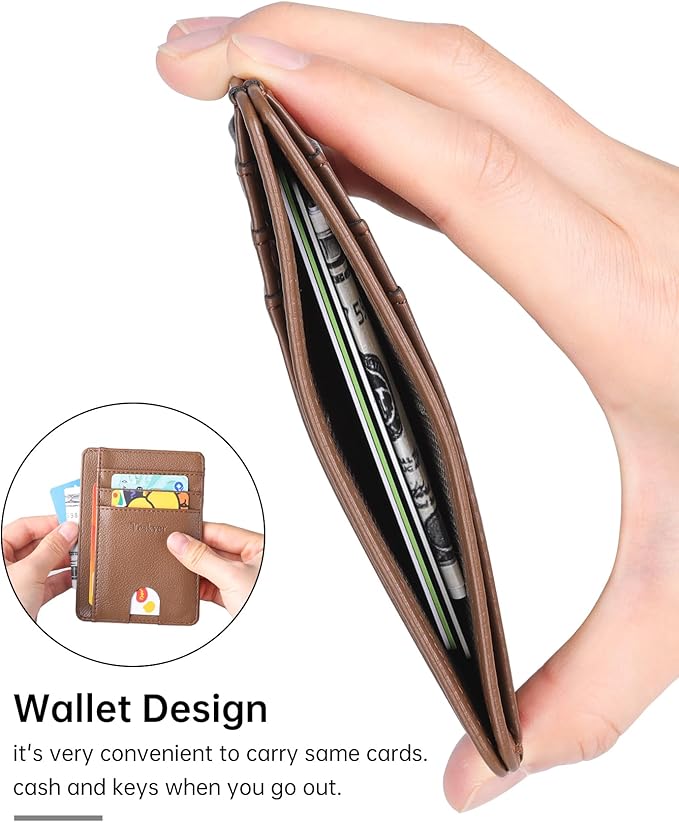 Teskyer Slim Wallet for Men, Minimalist Front Pocket RFID Blocking Leather Wallet Credit Card Holder for Men & Women