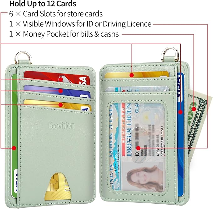 EcoVision Slim Minimalist Front Pocket Wallet, RFID Blocking Credit Card Holder Wallet with Detachable D-Shackle for Men Women