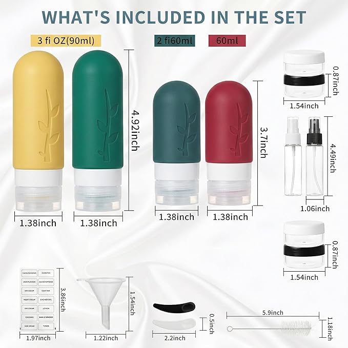 DEPOZA Travel Bottles Kit (16 Pack) - TSA Approved, Leak Proof Silicone Squeezable Containers for Toiletries. Complete Set with Jars, Sprayers & Bag (Wine Red)